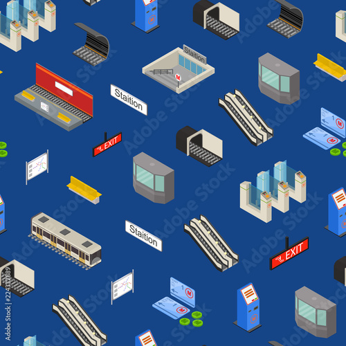 Metro Station 3d Seamless Pattern Background Isometric View. Vector