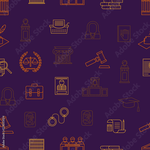Law and Legal Signs Thin Line Seamless Pattern Background. Vector