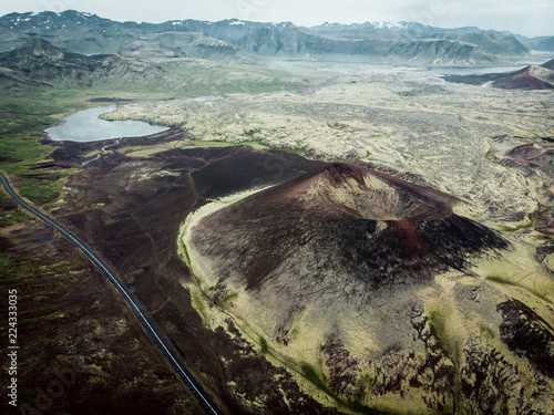 Panoramic view on green inland of Iceland photo