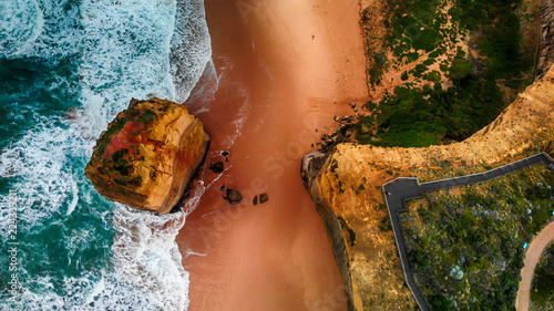 Photography Aerial panoramic sunrise view of Twelve Apostles limestone stacks, Australia