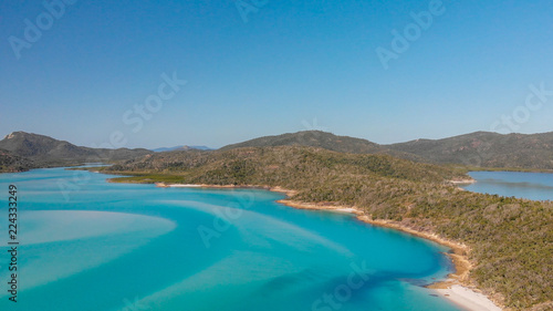 Panoramic aerial view of Whitehaven Beach in Whitsunday Islands, Queensland
