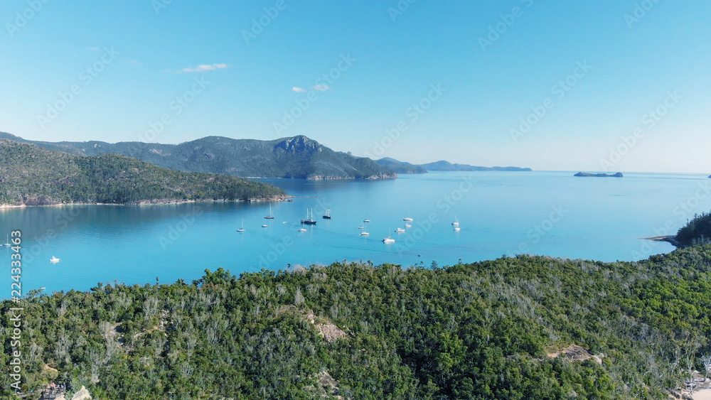 Aerial view of Whitehaven Beach from Hill Inlet on a sunny morning, Queensland - Australia