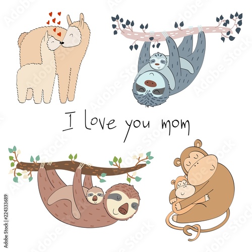 Set of vector animals mums and babies.