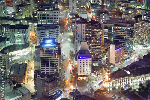 Aerial view of city skyscrapers at night  New Zealand