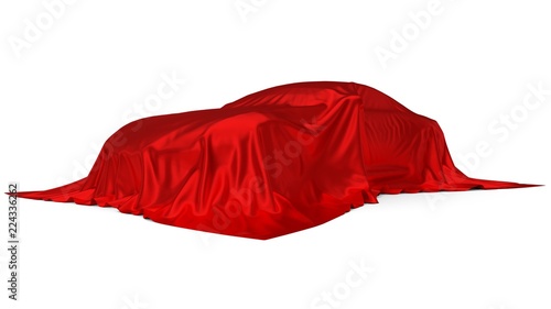 red silk covered sport car concept. 3d illustration