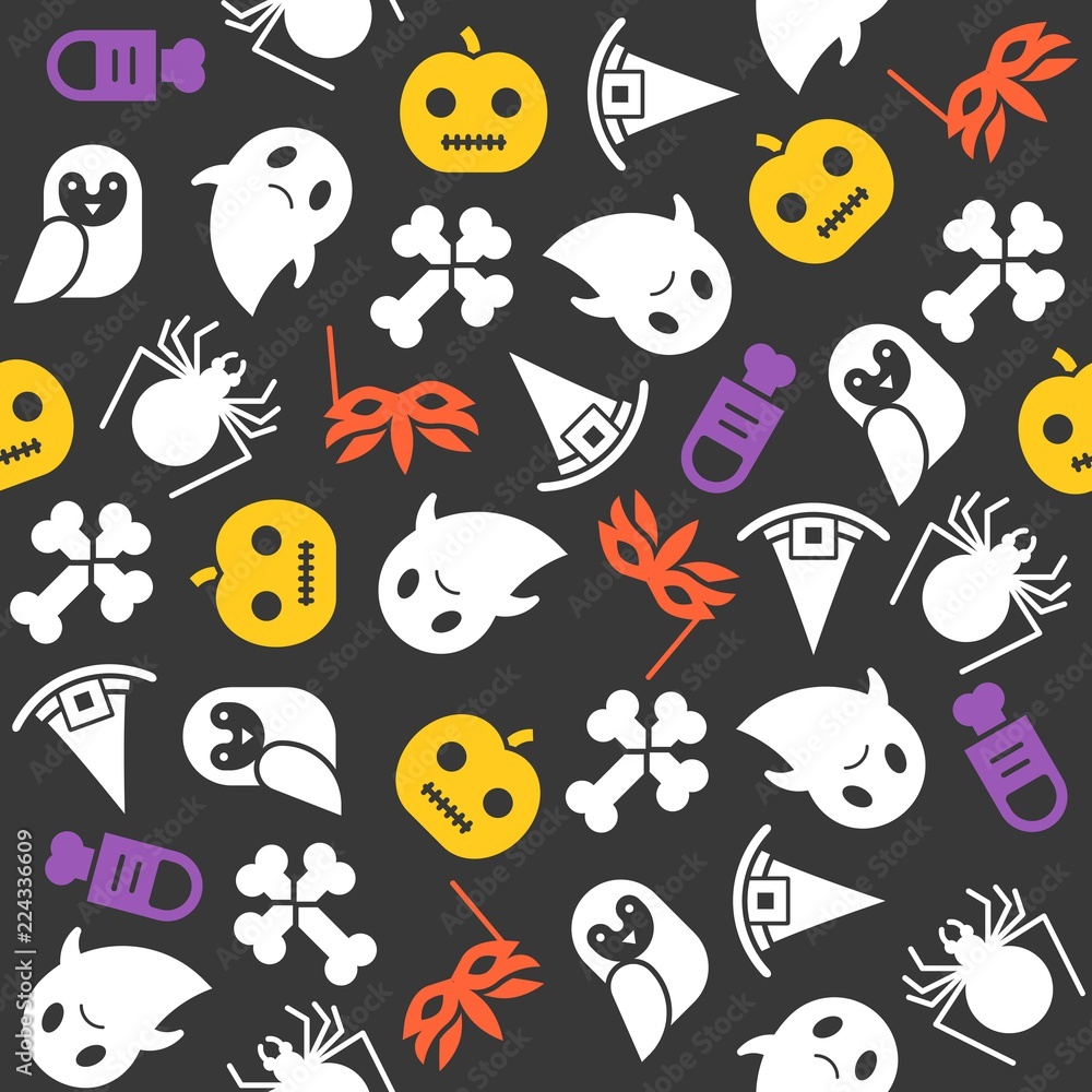 Fototapeta premium Halloween seamless pattern, flat design with clipping mask