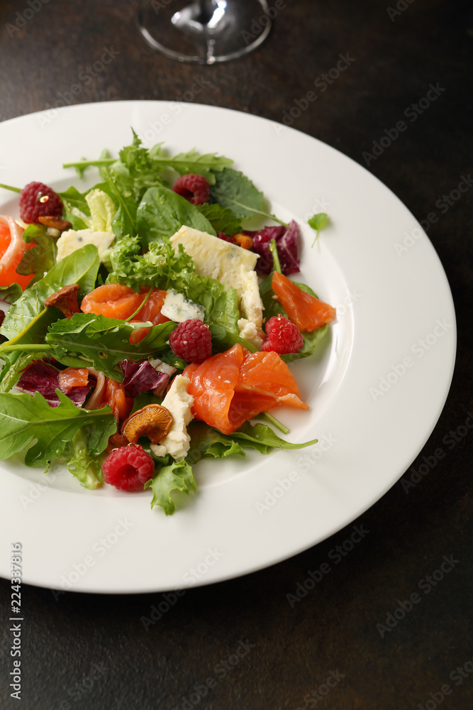 Salad with salmon slices Salad with salmon slices