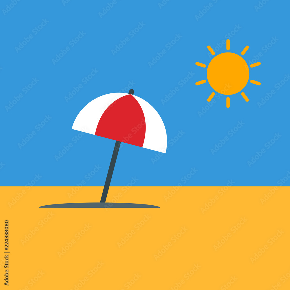 Icon of a beach umbrella. Symbol of summer and rest. Flat style. Vector