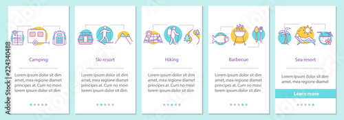 Vacation onboarding mobile app page screen with linear concepts
