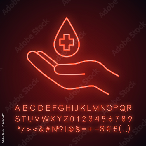 Blood donation neon light icon