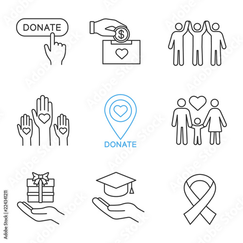 Charity linear icons set
