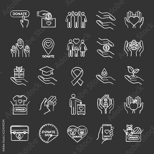 Charity chalk icons set