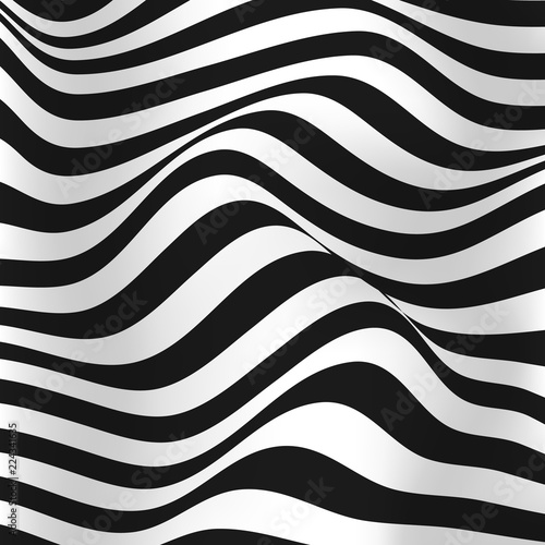 Black and white lines. Musical waves, equalizer. 3d abstract vector background. Linear art. Motion design.