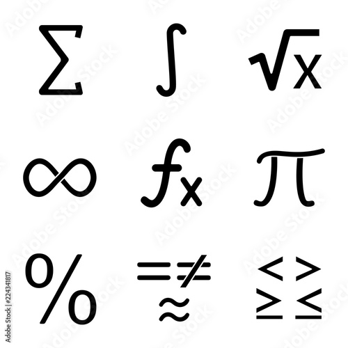 Mathematics glyph icons set