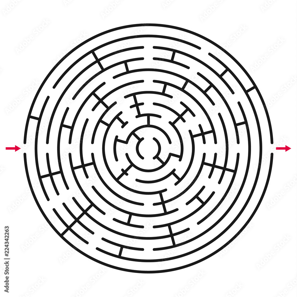 Abstract circle maze / labyrinth with entry and exit. Vector labyrinth 242. Abstract circle maze / labyrinth with entry and exit. Vector labyrinth 242.