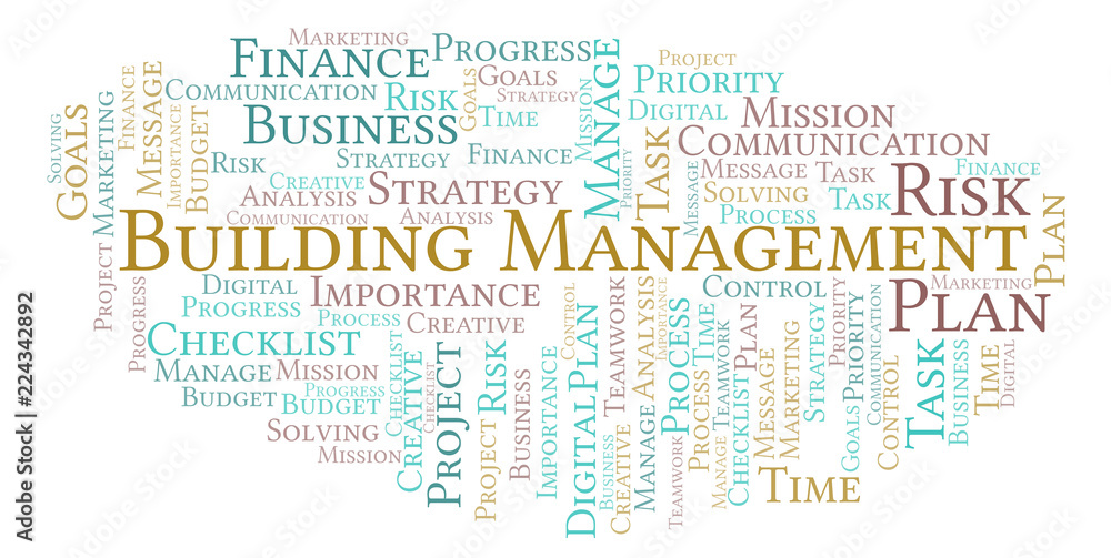 Fototapeta premium Building Management word cloud, made with text only.
