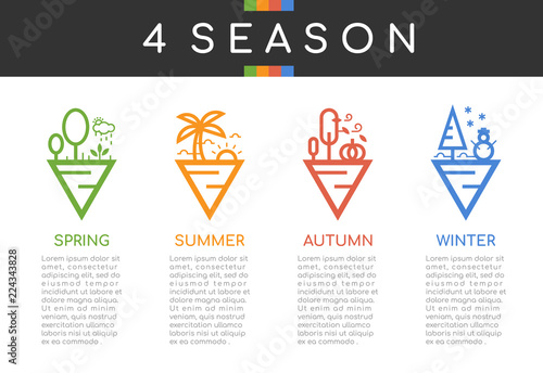 4 season icon sign with line border abstract triangle style spring summer autumn and winter sign vector design