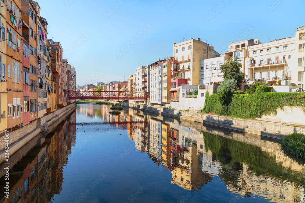 Colorful houses at river Onyar in Girona, Catalonia Spain