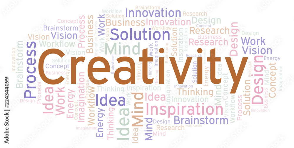 Creativity word cloud, made with text only.