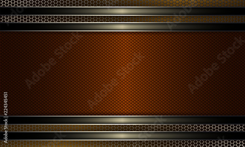 Geometric background with a textured frame of orange shade with a shiny edging and a metal grille.