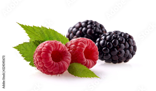 Raspberries with blackberry Isolated on White Background