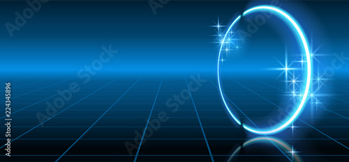 Fantastic background with neon circular line, stars and space portal into another dimension