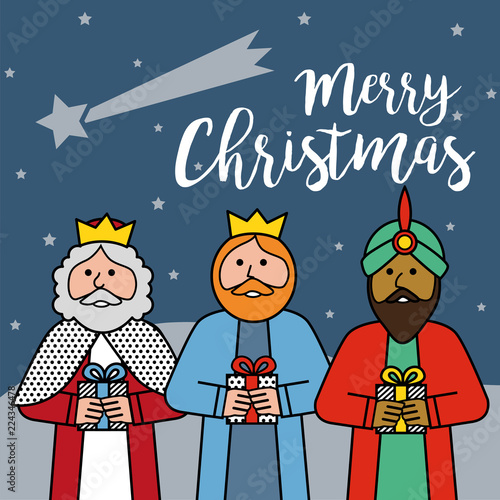The three kings of orient on a blue background. Merry Christmas.