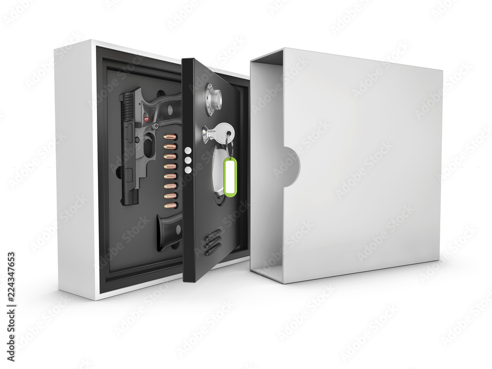 3d Illustration of Armored safes with guns and bullets 3d Illustration of Armored safes with guns and bullets