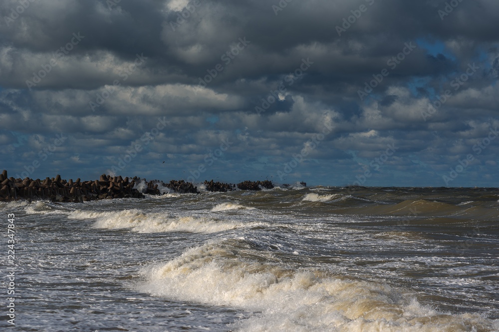Stormy Baltic sea next to Liepaja, Latvia.