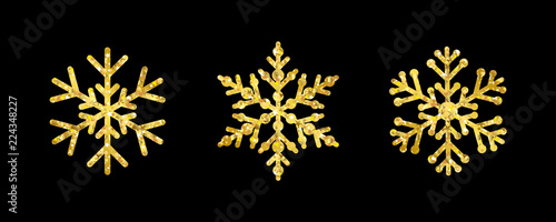Winter gold christmas frost vector icon snowflakes isolated silhouette symbol. Snowflake line set with golden color