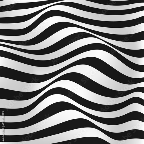 Black and white lines. Musical waves, equalizer. 3d abstract vector background. Linear art. Motion design.