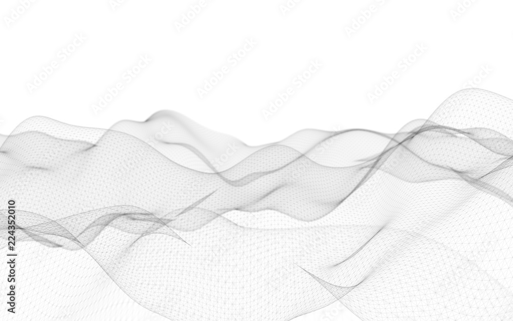 Abstract landscape on a white background. Cyberspace grid. Hi-tech network. 3D illustration - obrazy, fototapety, plakaty 
