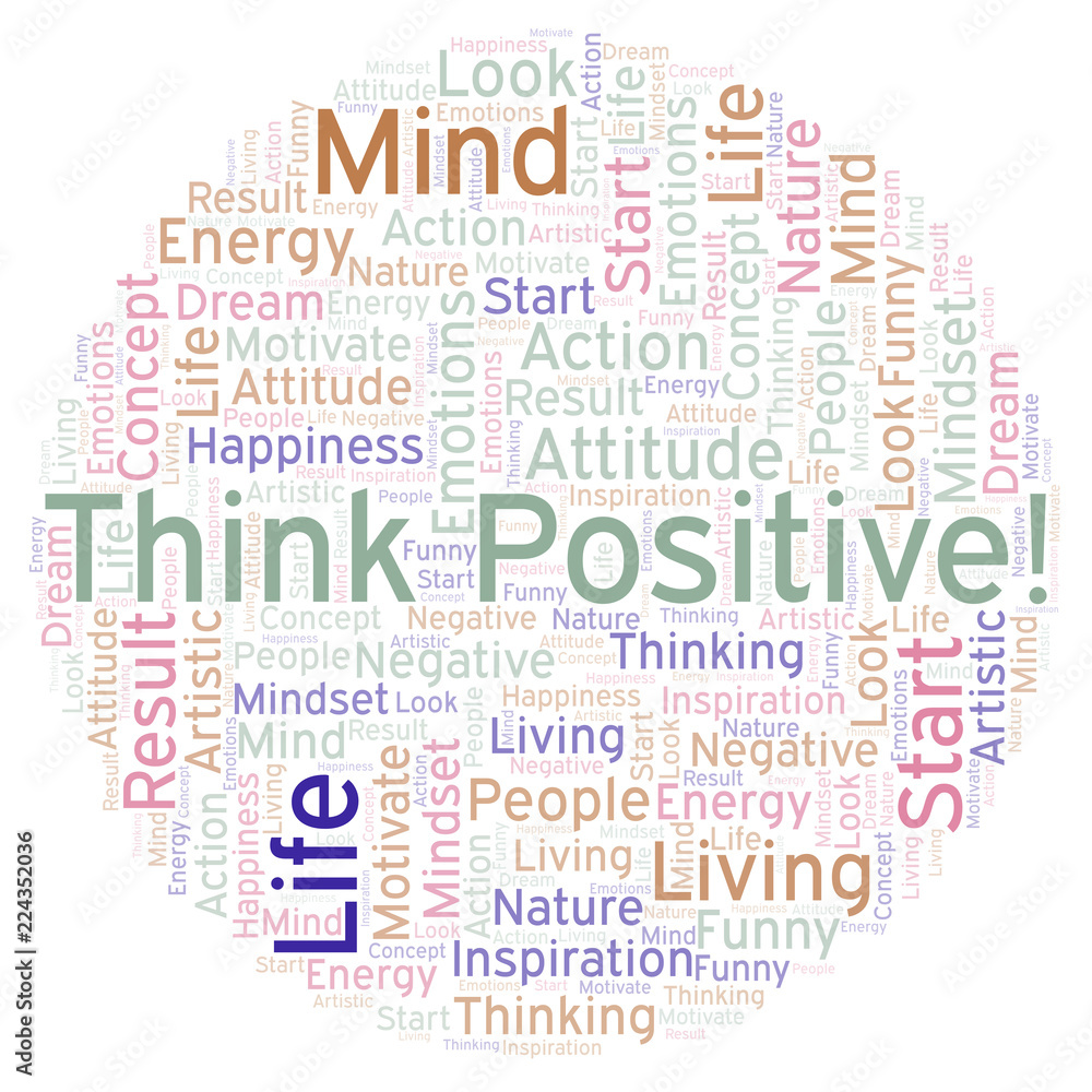 Think Positive! word cloud, made with text only.