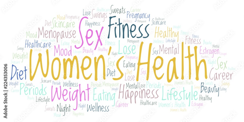 Obraz premium Word cloud with text Women's Health on a white background.