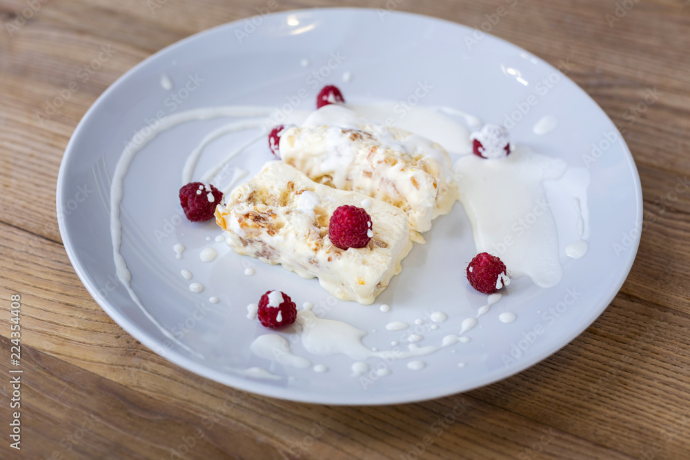 Dessert with berries. Delicious tasty dessert standing on the table Dessert with berries. Delicious tasty dessert standing on the table