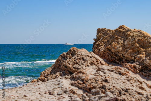 Photo of a sea landscape with a rocky beach