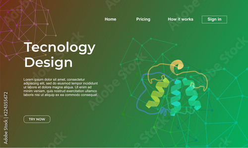 Technology design of landing page with abstract gradient dna recombinant colorful background template. Vector illustration eps 10.