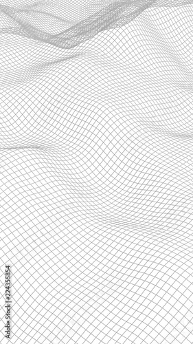 Abstract landscape on a white background. Cyberspace grid. Hi-tech network. 3d technology illustration