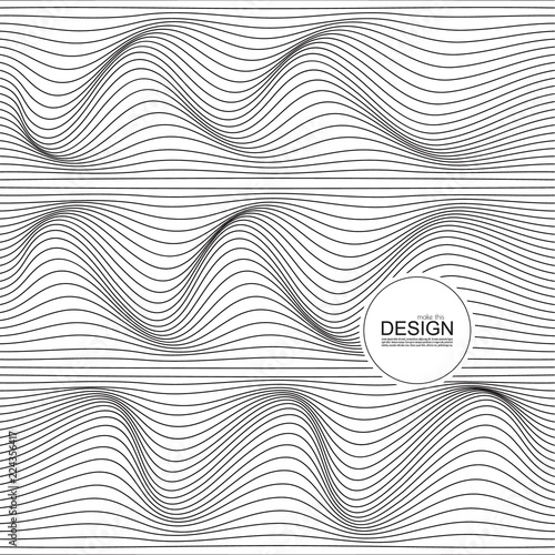 Distorted wave monochrome texture. Abstract dynamical rippled surface. Vector stripe deformation background.