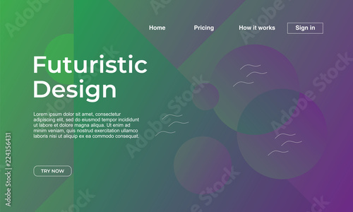 Creative futuristic design of landing page with abstract geometric gradient colorful background. Vector illustration eps 10.