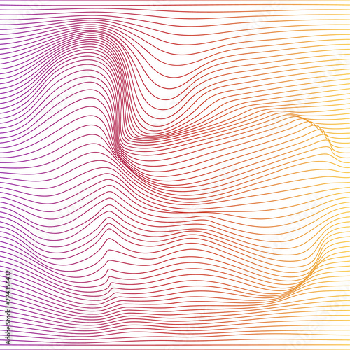 Wave distorted texture of color gradation. Abstract dynamical rippled surface. Vector stripe deformation background.