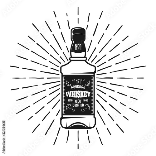 Whiskey bottle with sunbursts rays vector