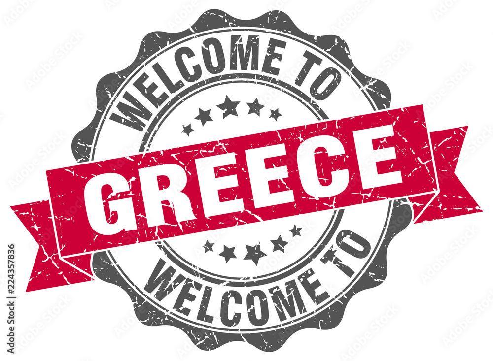 Fototapeta premium Greece round ribbon seal