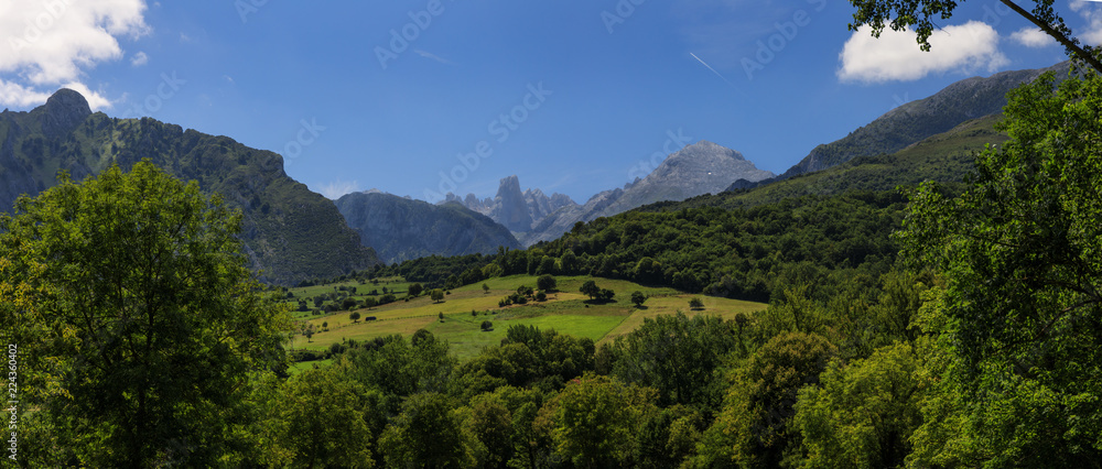 Panoramic view of Uriellu Peak or “Naranjo de Bulnes”, Spain.
