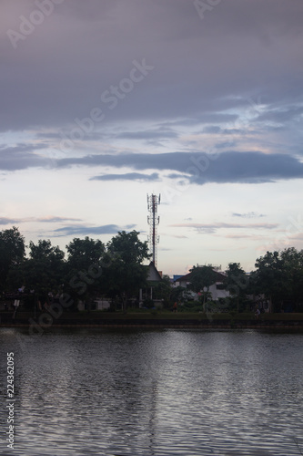 silhouette communication tower telecoms at sunset