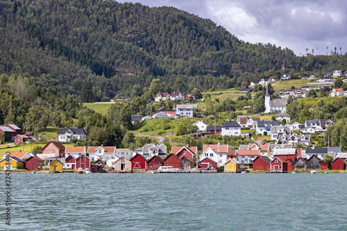 View of the idyllic village of Solvorn, Norway photo