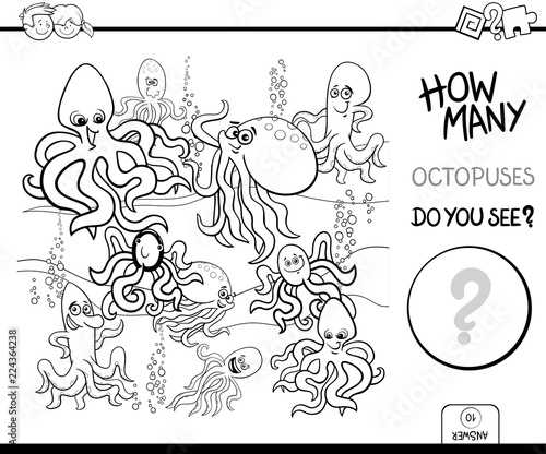 counting octopus characters educational game color book