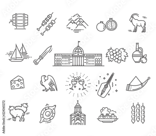 Set of georgian style icons in flat style