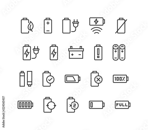Set of Battery Vector line icons Editable Stroke. 48x48 Pixel Perfect.