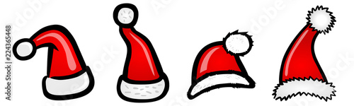 Set: Rot-weiße Comic-Weihnachtsmützen / Vektor, freigestellt